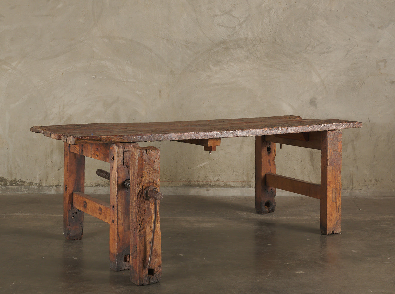 RUSTIC WORK TABLE WITH VICE